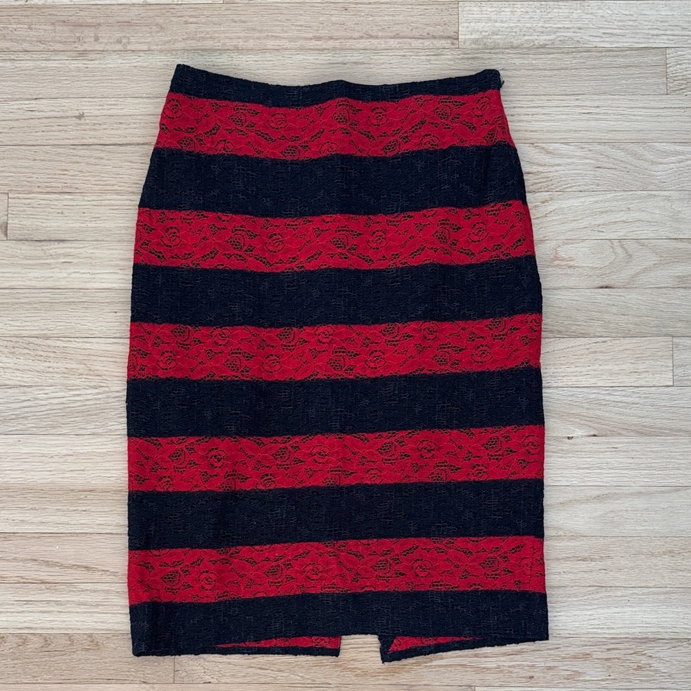 The Limited Red and Blue/Black Striped Pencil Skirt
